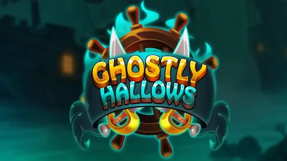 Tampilan visual slot Ghostly Hallows dengan tema bajak laut hantu dan kapal berkabut.